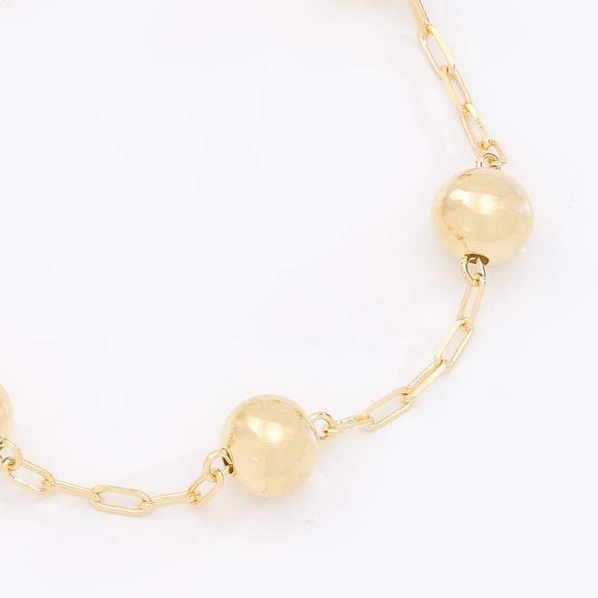 PU-00976 PULSEIRA BANHADA A OURO 18K COM CORRENTE DE ELOS INTERCALADOS POR ESFERAS