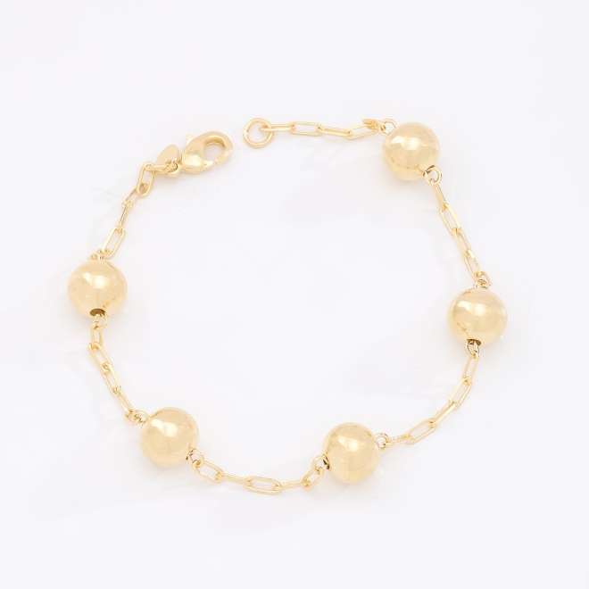 PU-00976 PULSEIRA BANHADA A OURO 18K COM CORRENTE DE ELOS INTERCALADOS POR ESFERAS