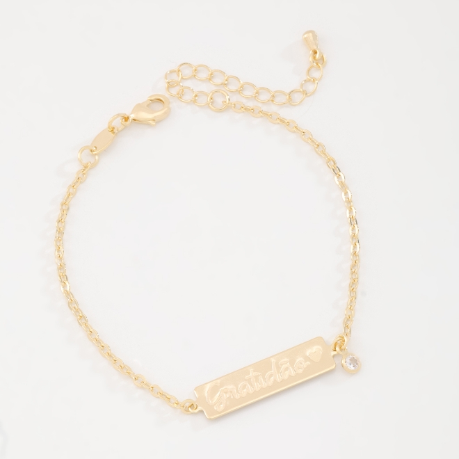 PU-00982 PULSEIRA BANHADA A OURO 18K COM PLAQUINHA GRATIDÃO E PONTO DE LUZ.