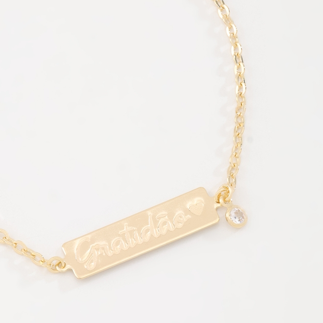 PU-00982 PULSEIRA BANHADA A OURO 18K COM PLAQUINHA GRATIDÃO E PONTO DE LUZ.