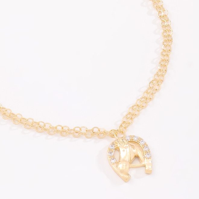 PU-00985-PULSEIRA FERRADURA COM CABEÇA DE CAVALO E ZIRCÔNIAS