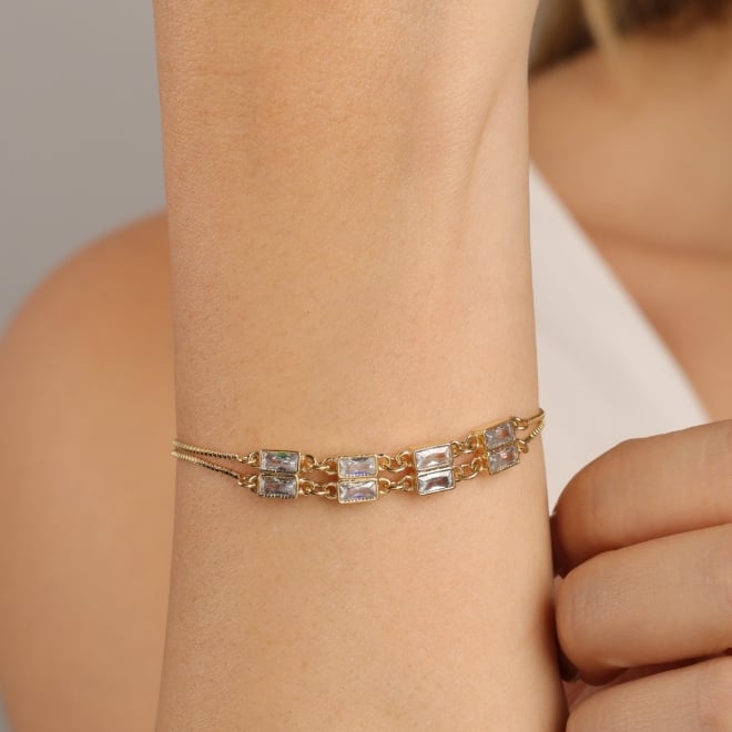 PU-01013 PULSEIRA COM ZIRCÔNIAS EM FORMATO BAGUETE E FECHO REGULÁVEL