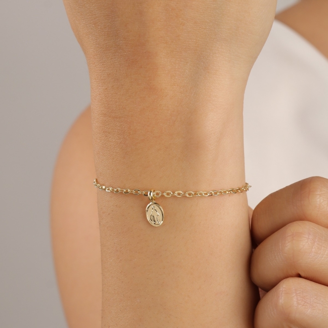 PU-01021-PULSEIRA BANHADA A OURO 18K COM MEDALHA OVAL DE N. S. DAS GRAÇAS