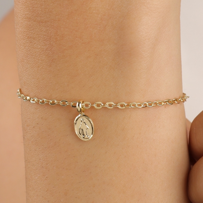 PU-01021-PULSEIRA BANHADA A OURO 18K COM MEDALHA OVAL DE N. S. DAS GRAÇAS