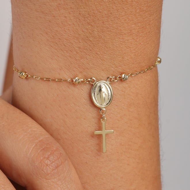 PU-01035 PULSEIRA DE TERÇO E MEDALHA DE NOSSA SENHORA DAS GRAÇAS