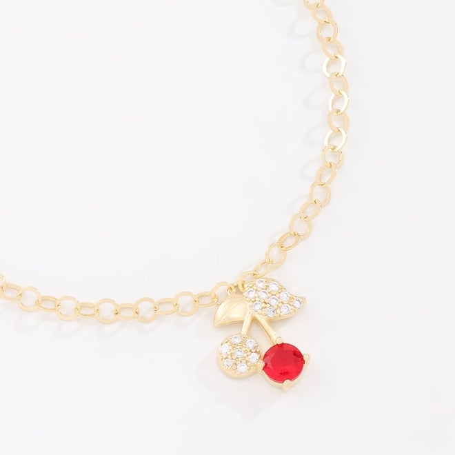 PU-01057-PULSEIRA COM PINGENTE DE CEREJA CRAVEJADA EM ZIRCÔNIAS