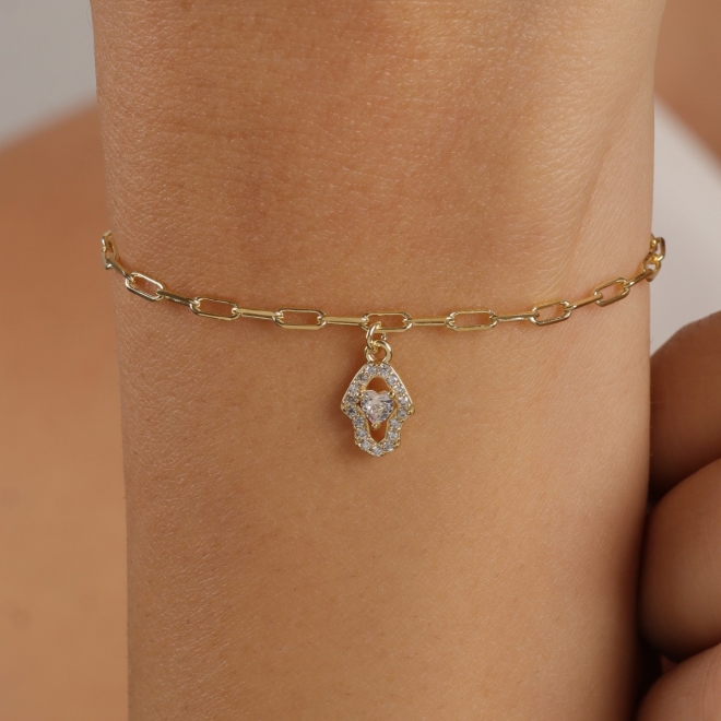 PU-01068-PULSEIRA ELOS COM PINGENTE MÃO DE FÁTIMA