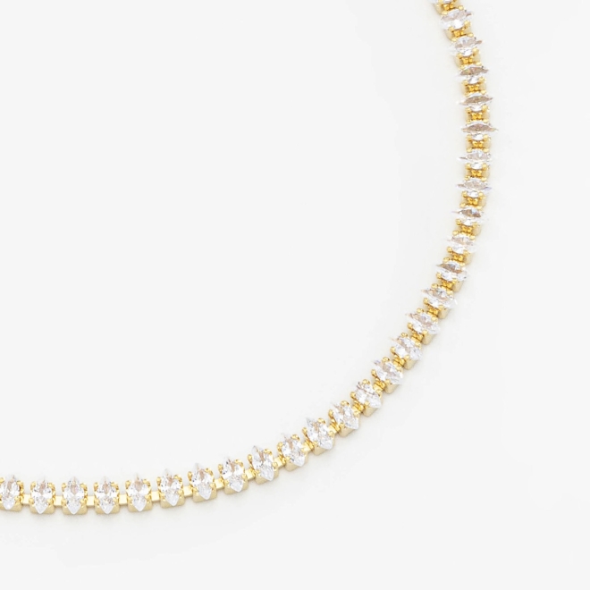 PX-0008 PULSEIRA BANHADA A OURO 18K RIVIERA NAVETE COM ZIRCÔNIAS CRAVEJADAS