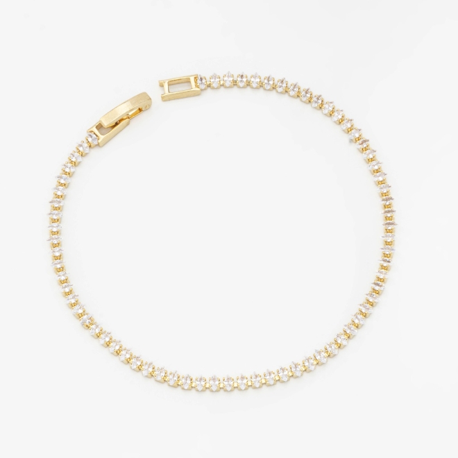 PX-0008 PULSEIRA BANHADA A OURO 18K RIVIERA NAVETE COM ZIRCÔNIAS CRAVEJADAS