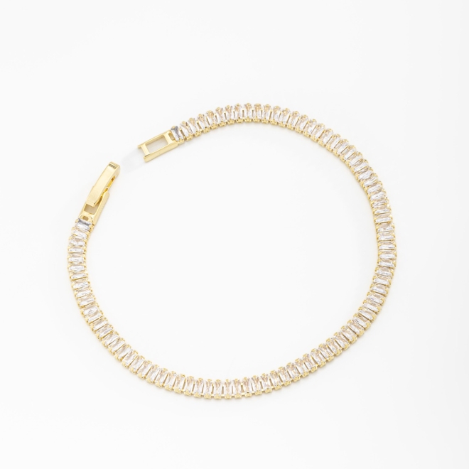 PX-0009 PULSEIRA BANHADA A OURO 18K COM ZIRCÔNIAS BAGUETE CRAVEJADAS