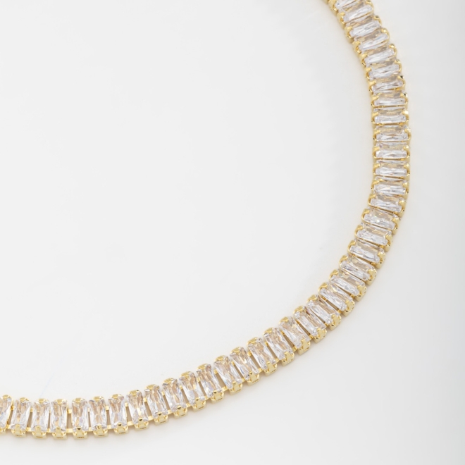 PX-0009 PULSEIRA BANHADA A OURO 18K COM ZIRCÔNIAS BAGUETE CRAVEJADAS