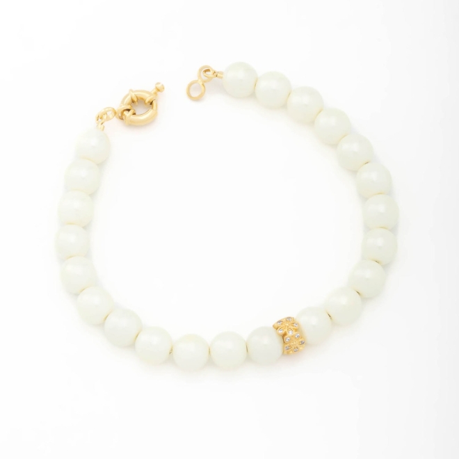 PX-0071 PULSEIRA BANHADA A OURO 18K COM PÉROLAS E DETALHE CENTRAL EM ZIRCÔNIAS