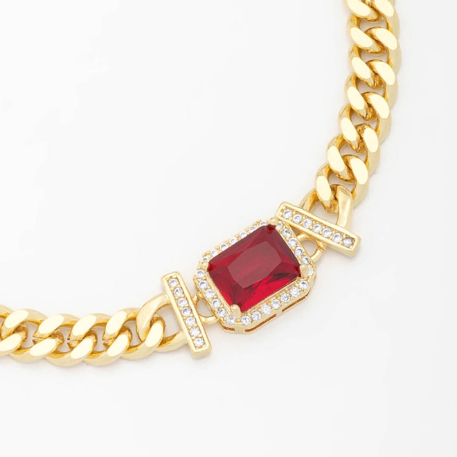 PX-0075 PULSEIRA BANHADA A OURO 18K COM CORRENTE ELO GRUMET E PEDRA CENTRAL CRAVEJADA