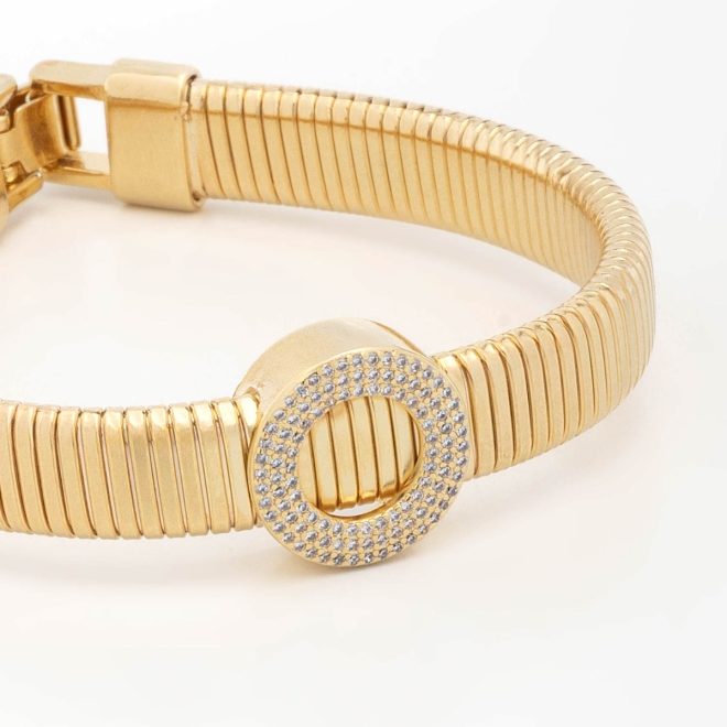 PX-0109 PULSEIRA BANHADA A OURO 18K ARTICULADA E PINGENTE REDONDO CRAVEJADO