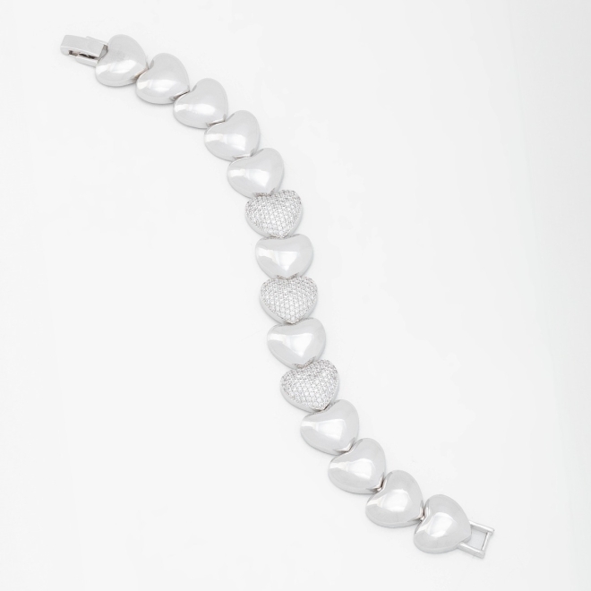 PXB-0116 PULSEIRA RÓDIO COM DESIGN DE CORAÇÕES LISOS E DETALHES EM ZIRCÔNIAS