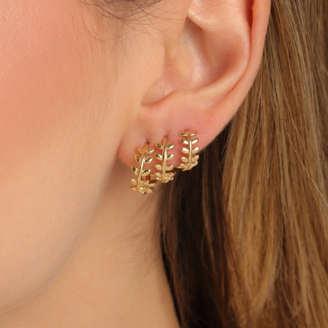TAC-0188-TRIO DE BRINCOS ARGOLA FOLHAGEM