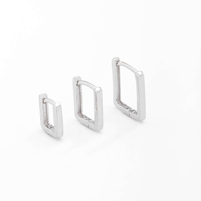 TACB-0133 TRIO DE ARGOLAS RÓDIO COM DESIGN QUADRADO