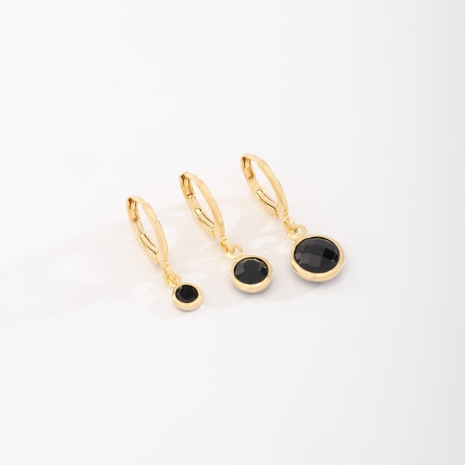 TAQ-00005 TRIO DE ARGOLAS COM PINGENTES DE PEDRAS LAPIDADAS