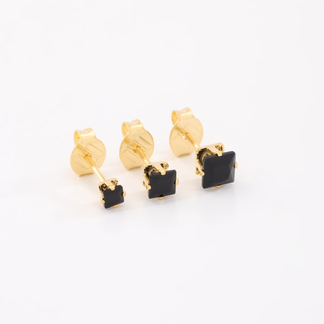 TBF-00004 TRIO DE BRINCOS COM PEDRAS LAPIDADAS QUADRADO