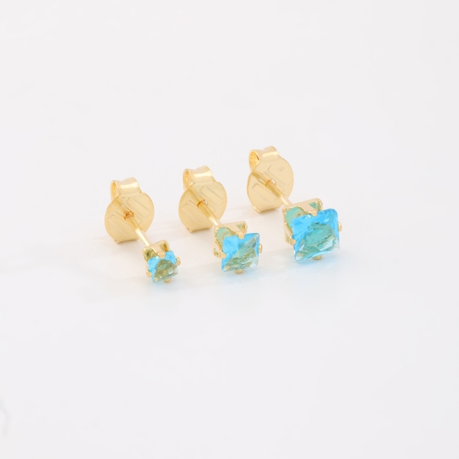 TBF-00004 TRIO DE BRINCOS COM PEDRAS LAPIDADAS QUADRADO