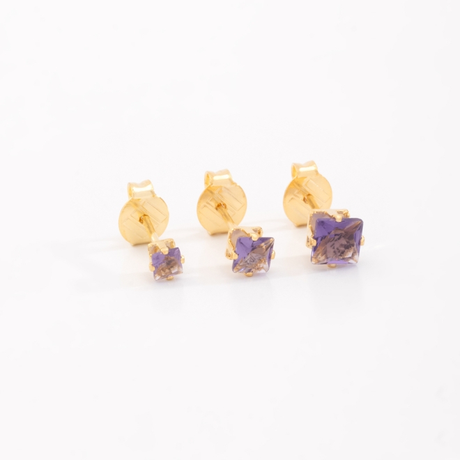 TBF-00004 TRIO DE BRINCOS COM PEDRAS LAPIDADAS QUADRADO