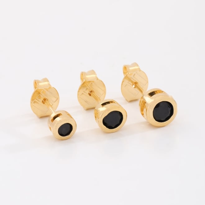 TBF-0043 TRIO DE BRINCOS BANHADOS A OURO 18K COM PEDRAS REDONDAS