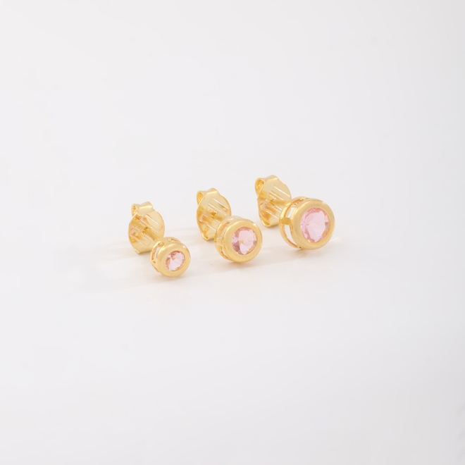 TBF-0052 TRIO DE BRINCOS COM PEDRAS LAPIDADAS REDONDAS