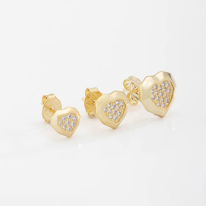 TBF-0056 TRIO DE BRINCOS CORAÇÃO COM DETALHES CRAVEJADOS EM ZIRCÔNIAS