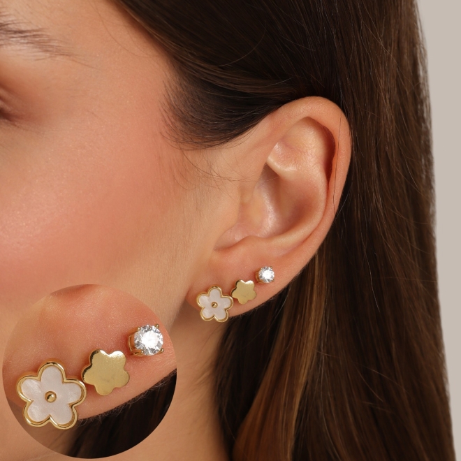 TBR-00038 KIT COM 3 PARES DE BRINCOS BANHADOS A OURO 18K COM DESIGN DELICADO