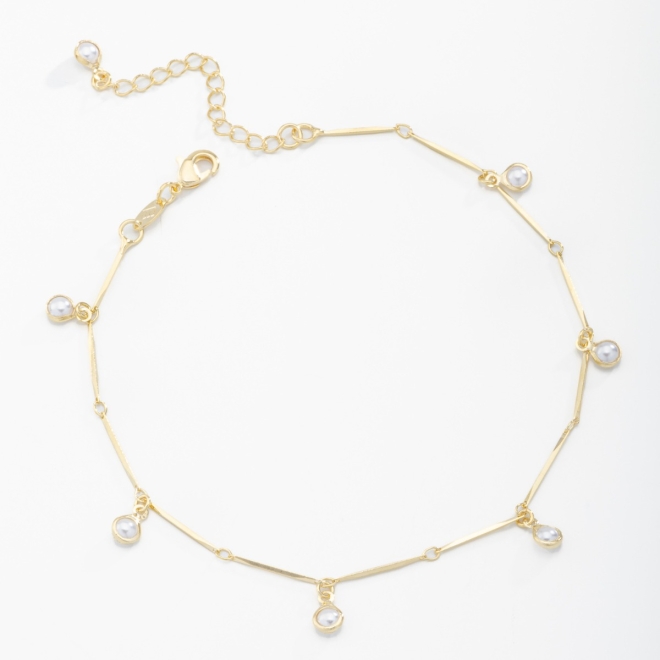 TN-00111 TORNOZELEIRA BANHADA A OURO 18K COM DETALHES EM PÉROLAS